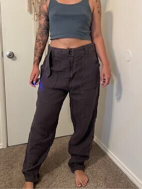 High-Waist Casual Wide-Leg Cargo Pants - Dark Grey